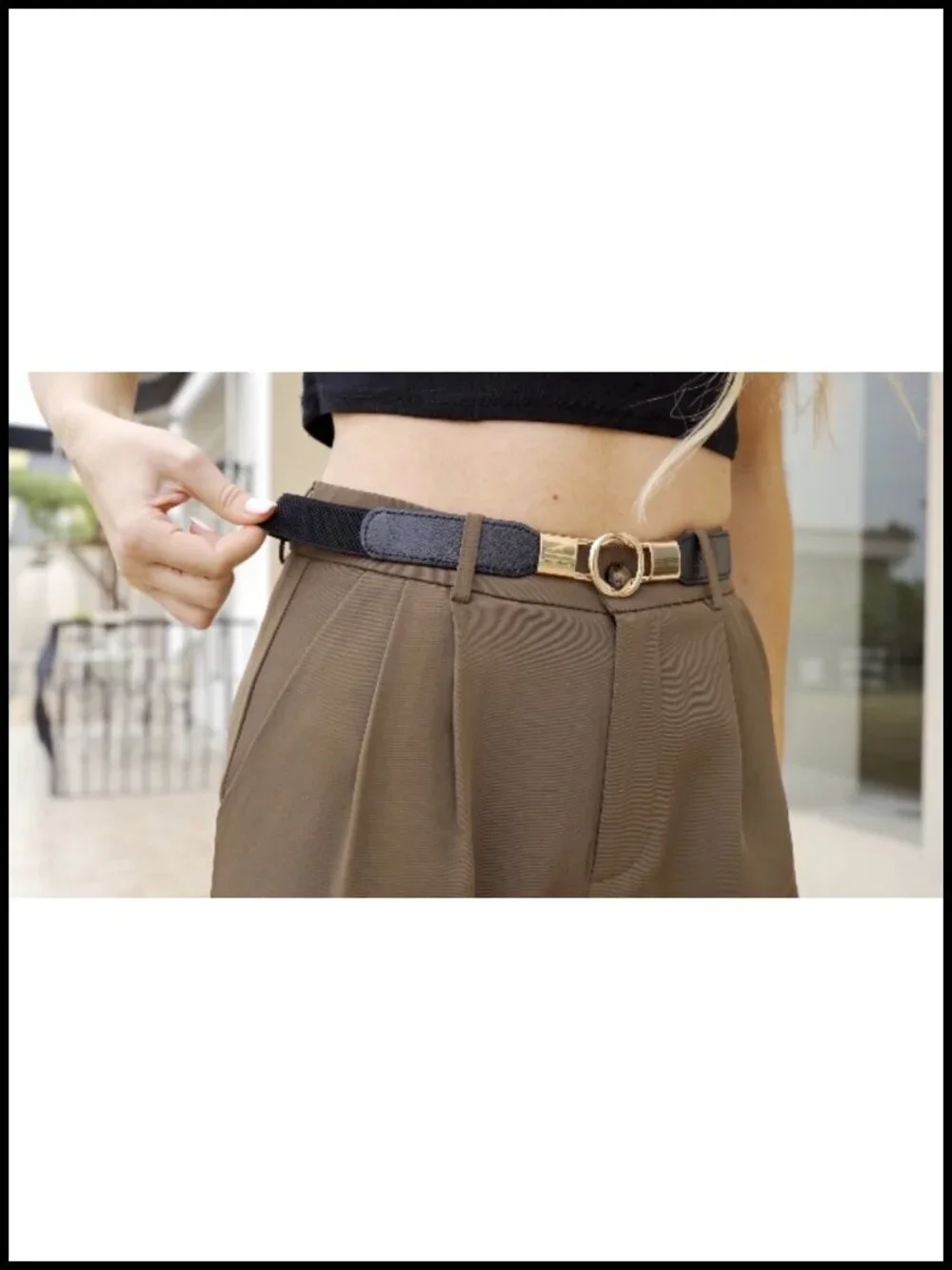 Stretch Skinny Belt with Gold Buckle Set of 4 for Dresses